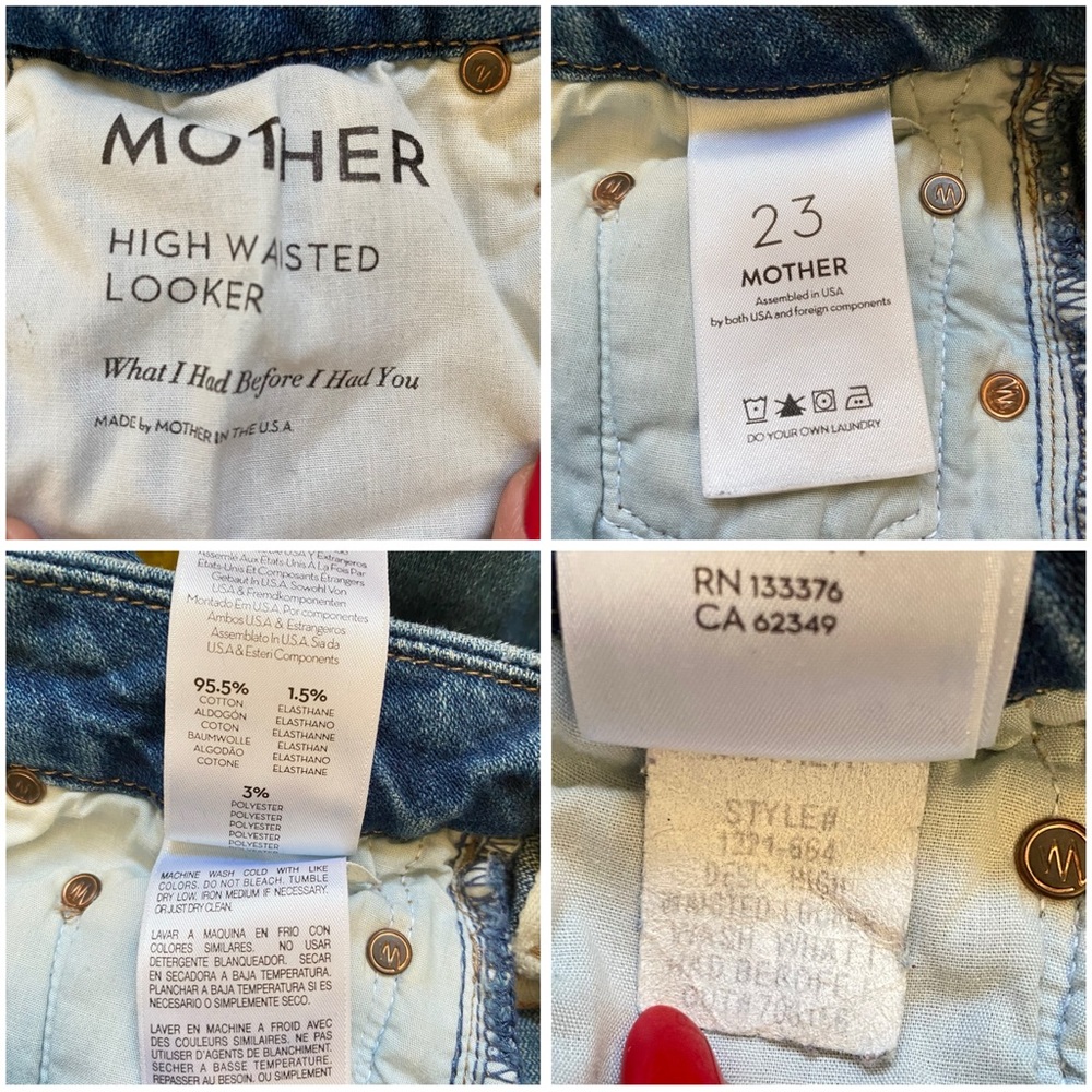 MOTHER HIGH WAISTED LOOKER WHAT I HAD BEFORE I HAD YOU PINK LEG STRIPE BLUE JEAN - Picture 9 of 12
